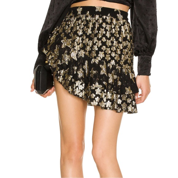 LoveShackFancy Dresses & Skirts - LoveShackFancy Black Gold Star Seniya Mini Tiered Skirt size Medium M
